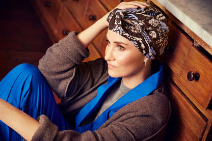 Beatrice Turban with Ribbons I Autumn Blues I Christine Headwear